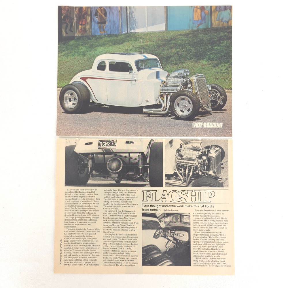 Ford 1934 Coupe Hot Rod Promo Print Ad Flagship Supercharged Build Vintage 1977